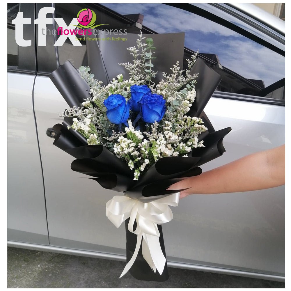 3 Pcs Blue Ecuadorian Roses – TFXPH Flowers and Gift Shop